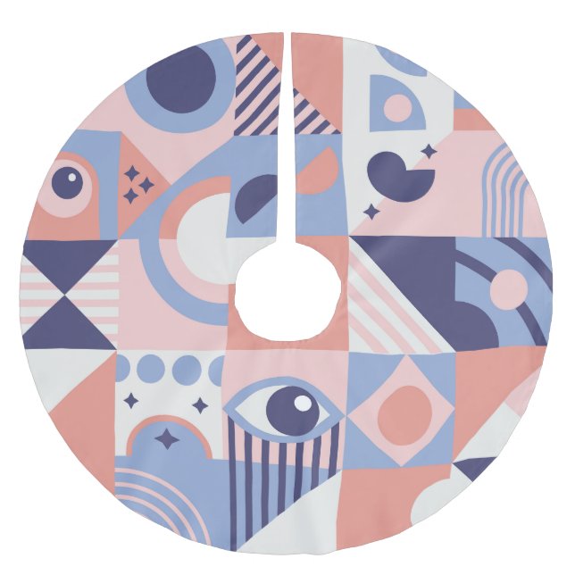 Square Shapes: Geometric Abstract Mosaic Brushed Polyester Tree Skirt (Front)