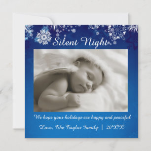 Square Silent Night Blue White Chrismas Card