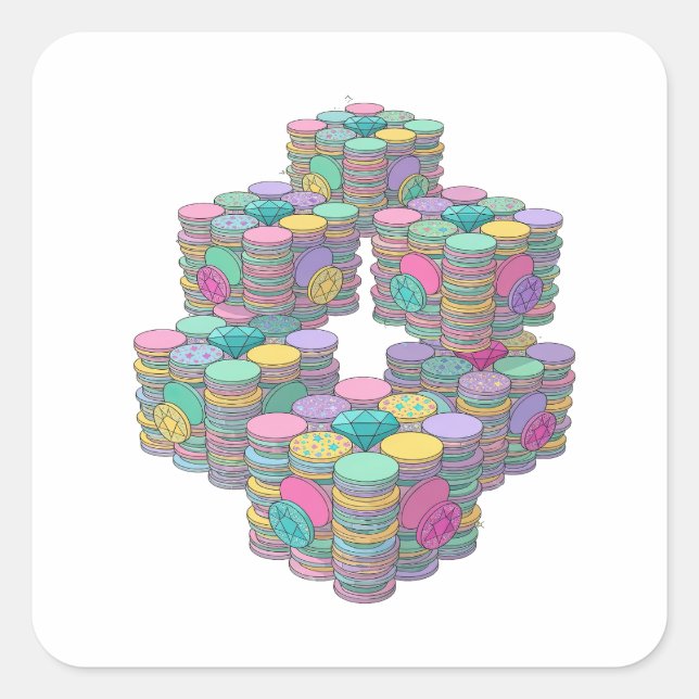 Square Silver COINS AND DIAMONDS Sticker Motif (Front)