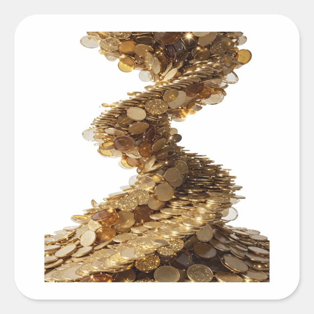 Square Silver GOLDEN COIN SPIRAL Sticker Art (Front)