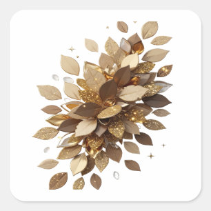 Square Silver GOLDEN LEAVES Vinyl Style Sticker