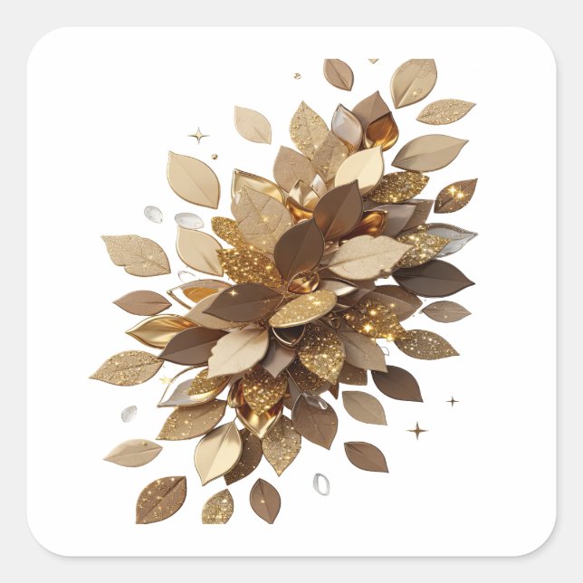 Square Silver GOLDEN LEAVES Vinyl Style Sticker (Front)