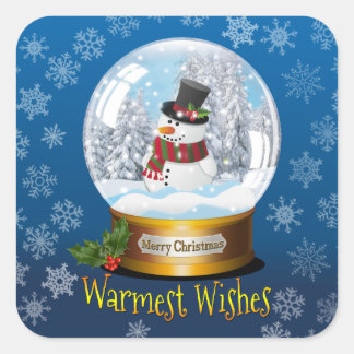 Square Snow Man in A Snow Globe Sticker