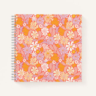Square Spiral Notebook with Retro Floral Cover