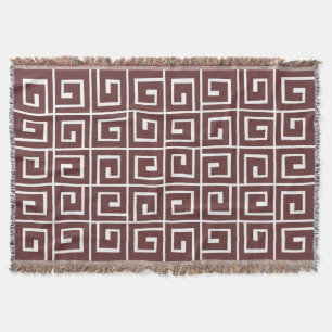 Square Spirals - Dark Brown on White Throw Blanket