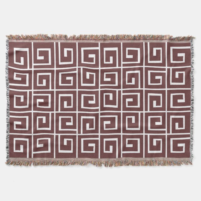 Square Spirals - Dark Brown on White Throw Blanket (Front)