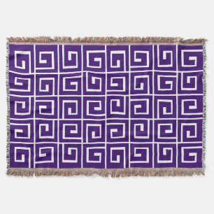 Square Spirals - Deep Purple on White Throw Blanket