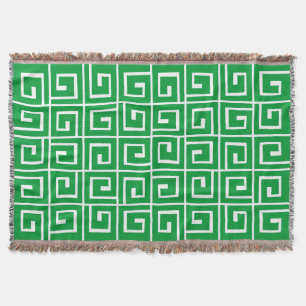 Square Spirals - Grass Green on White Throw Blanket
