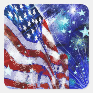 Square Sticker/American Flag and Stars Sticker