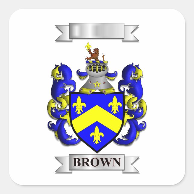 Square Sticker Brown Family Surname And Shield (Front)