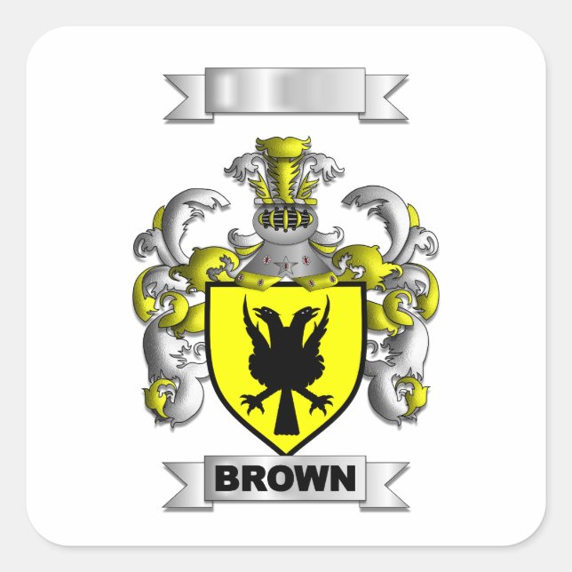 Square Sticker Brown Family Surname And Shield (Front)