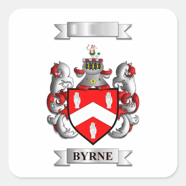 Square Sticker Byrne Surname And Shield (Front)