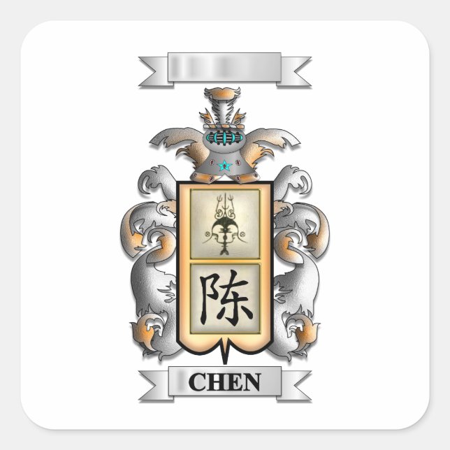 Square Sticker Chen Surname And Shield (Front)