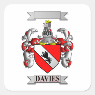 Square Sticker Davies Family Surname And Shield