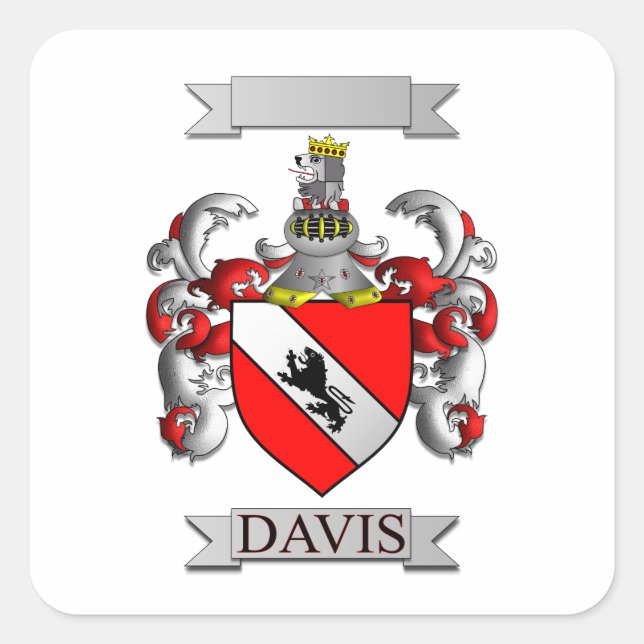 Square Sticker Davis Family Surname And Shield (Front)