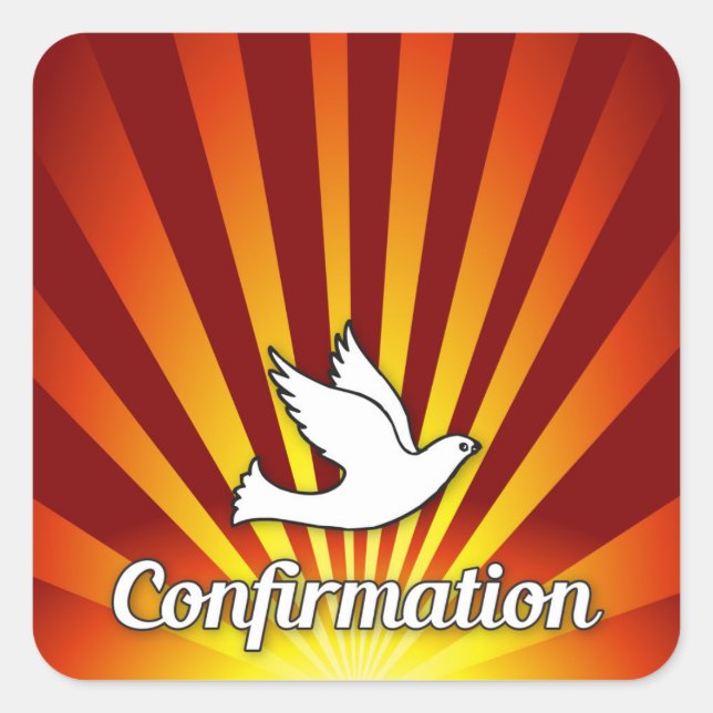 Square Sticker, Dove with Red Rays, Confirmation Square Sticker (Front)