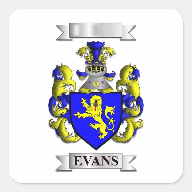 Square Sticker Evans Family Surname And Shield (Front)