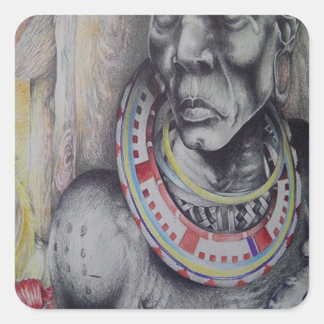 Square Sticker Hakuna Matata with Lions- Masai (Front)