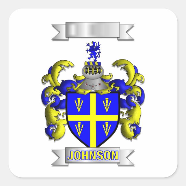 Square Sticker Johnson Family Surname And Shield (Front)