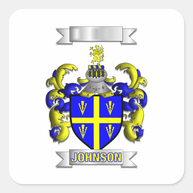 Square Sticker Johnson Family Surname And Shield (Front)