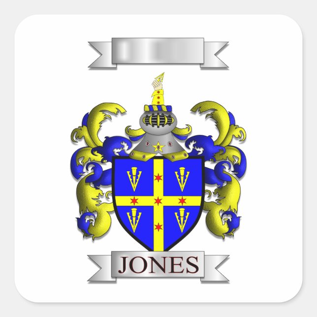Square Sticker Jones Family surname And Shield (Front)