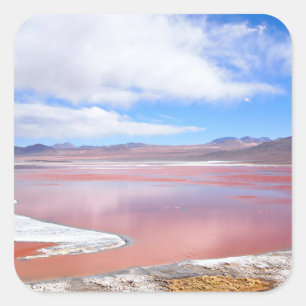 Square sticker of Laguna Colorada in Bolivia