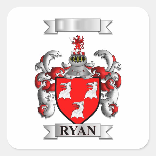 Square Sticker Ryan Surname And Shield (Front)