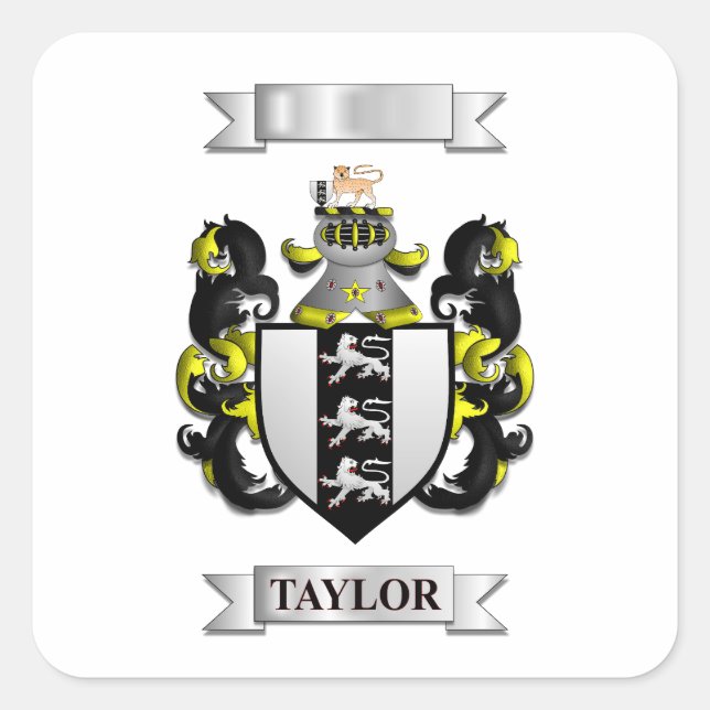 Square Sticker Taylor Family Surname And Shield (Front)