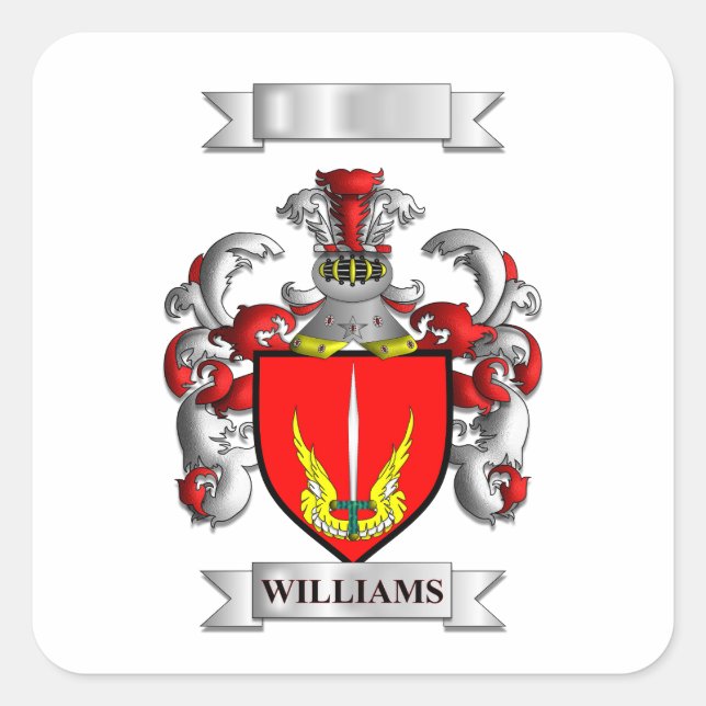 Square Sticker Williams Family surname And Shield (Front)