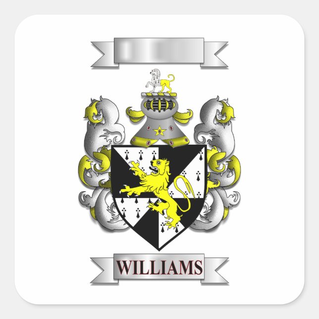 Square Sticker Williams Family Surname And Shield (Front)