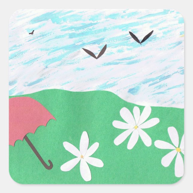 Square Sticker with Fun Outdoor Scene (Front)