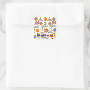 Square Stickers, #1 First Birthday White Sticker