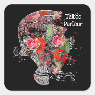 Square Stickers Tattoo parlour skull floral