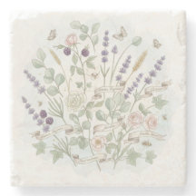 Square Stone Coaster – Botanical Watercolor