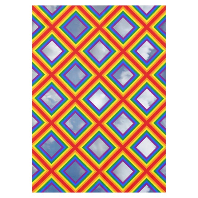 Square Stripes Frame Rainbow + your images Tablecloth (Front)