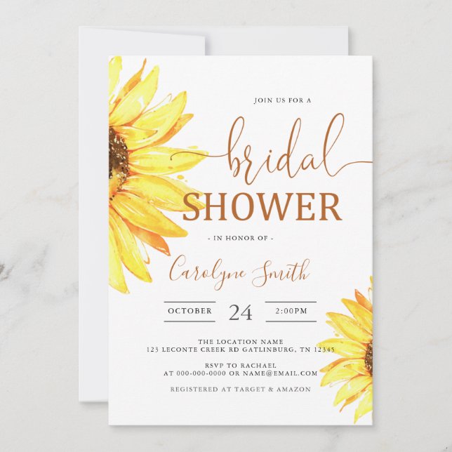 Square Sunflower Fields Bridal Shower Invitation (Front)
