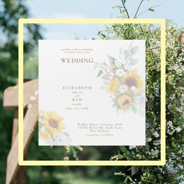  Square Sunflower Floral Wedding Magnetic Invitation (Creator Uploaded)