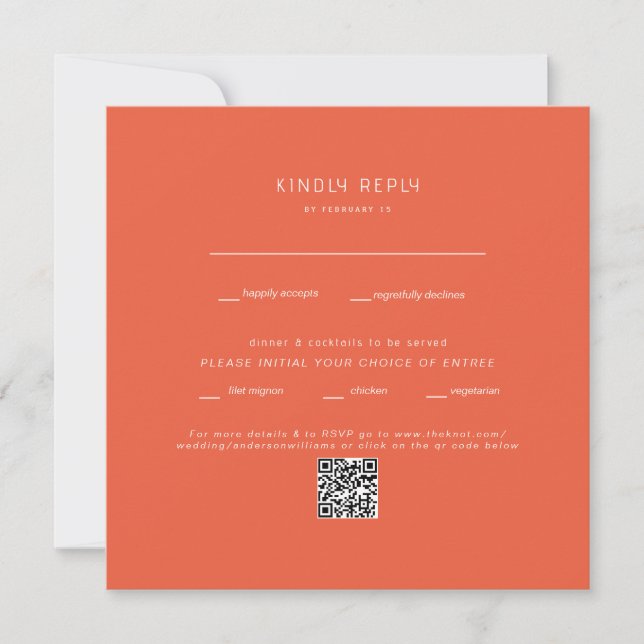 Square Tangerine Wedding QR Code RSVP (Front)
