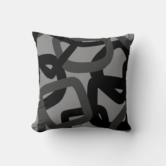 Square Tangle Black & Charcoal Grey Cushion (Front)