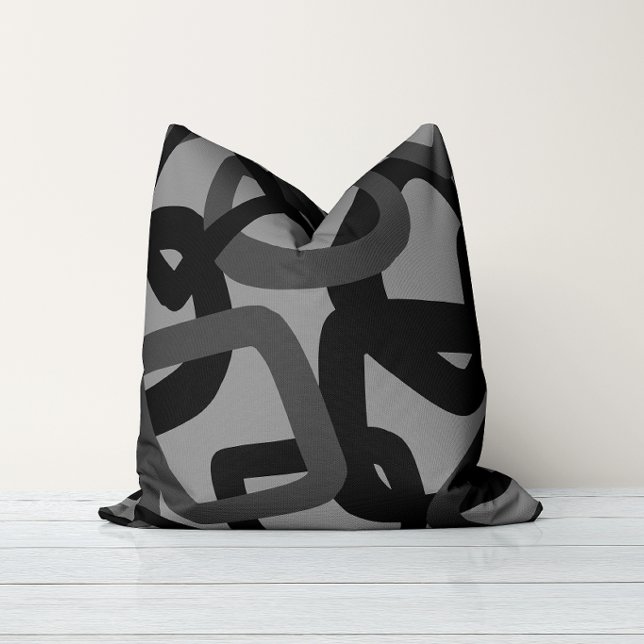 Square Tangle Black & Charcoal Grey Cushion (Creator Uploaded)