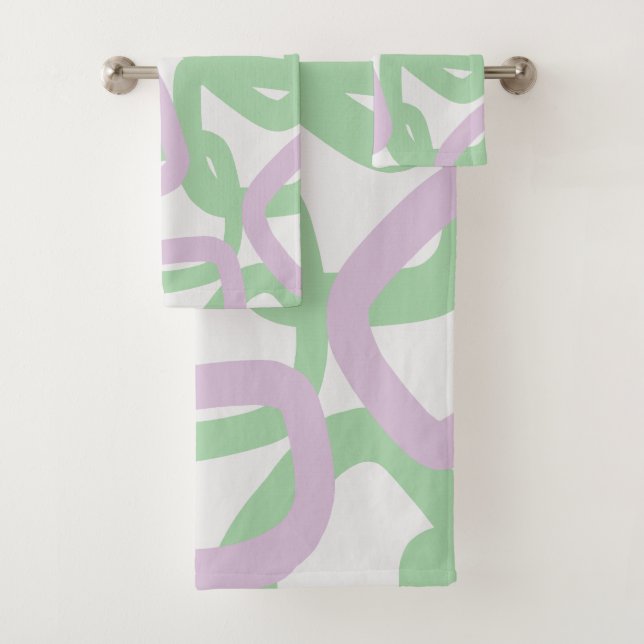 Square Tangle Mint Green Soft Lavender Bath Towel Set (Insitu)