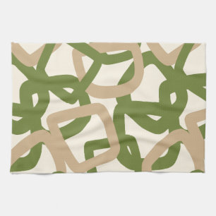 Square Tangle Olive Green Warm Taupe Tea Towel