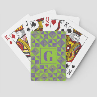Square Triangle Geometric Green Purple Monogram Playing Cards