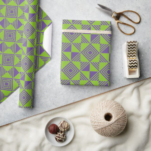 Square Triangle Geometric Green Purple Pattern Wrapping Paper