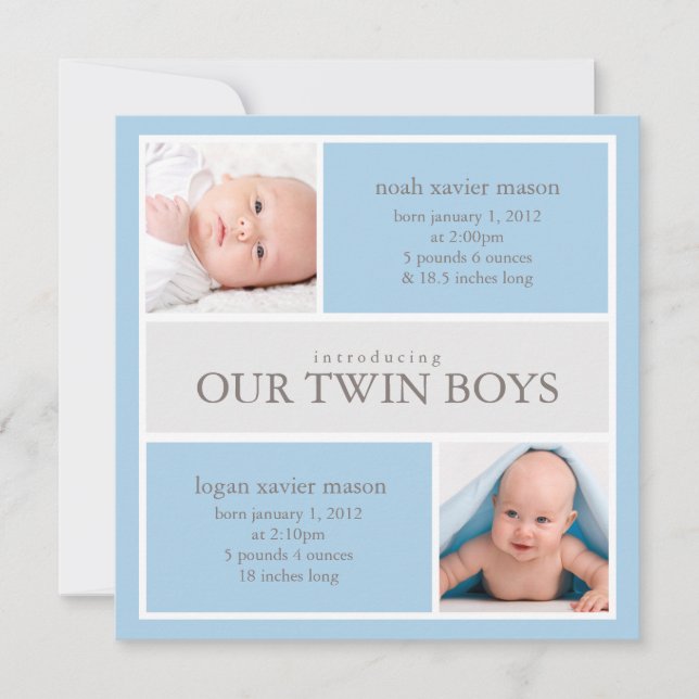 Square Twins Collage | Birth Announcement (Front)