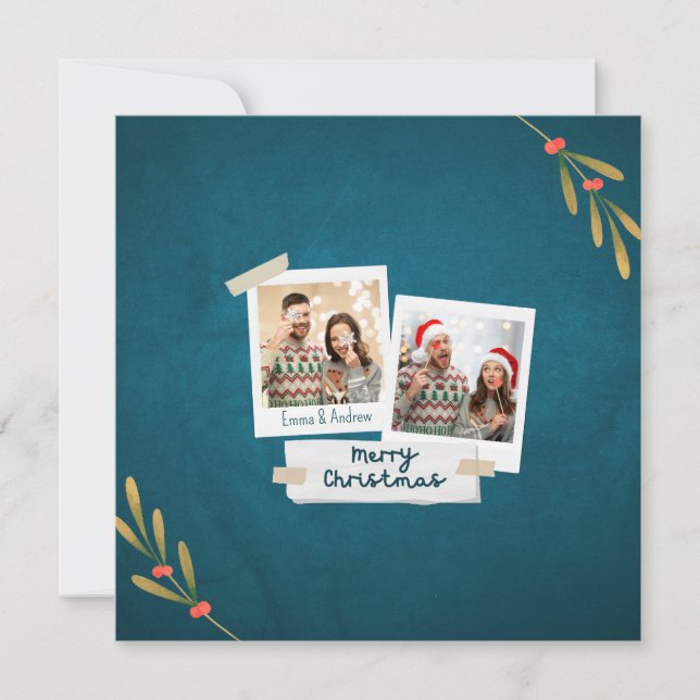 Square Type Christmas Photo Card with Greetings (Front)