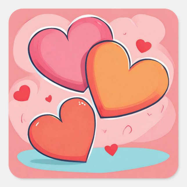 Square Valentine's Love Hearts Sticker (Front)