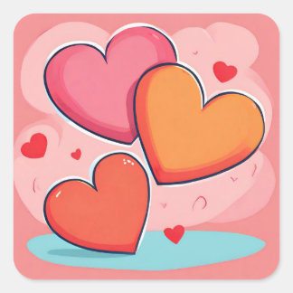Square Valentine's Love Hearts Sticker