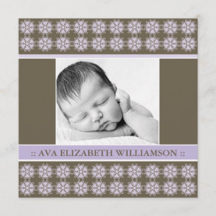 Square Victorian Lilac Designer Birth Announcement