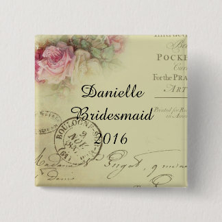 Square Vintage Floral Bridesmaid Button